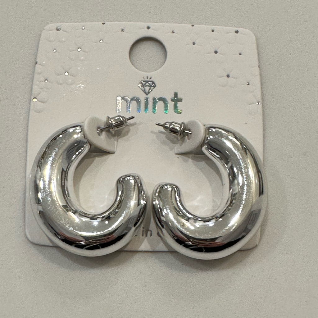 Nwt Chunky Smooth Silver Tone Fashion Earrings By Mint 18$